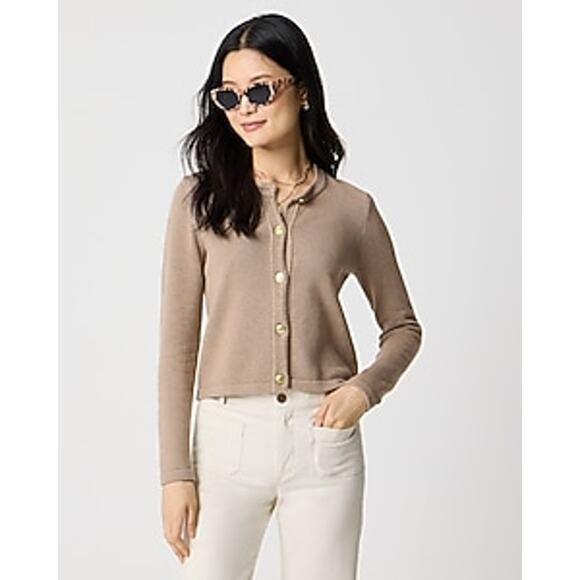 J.Crew Women's Lady Jacket Hthr Mushroom Cotton Cardigan Sweater Size L NWT - Picture 1 of 12